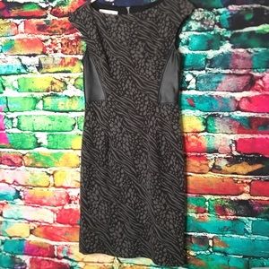 Maggy London Gray & Black Dress w/ Leather Accents 0133